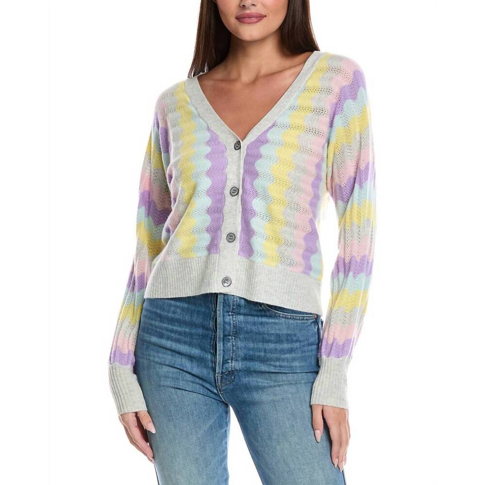 NEW &ISLA adina v neck cardigan in pale grey multi
